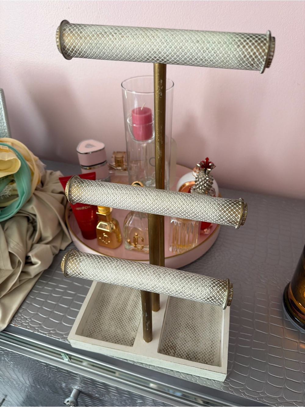 Gold and White Jewelry Stand Organizer - Three-Tier Bracelet Display